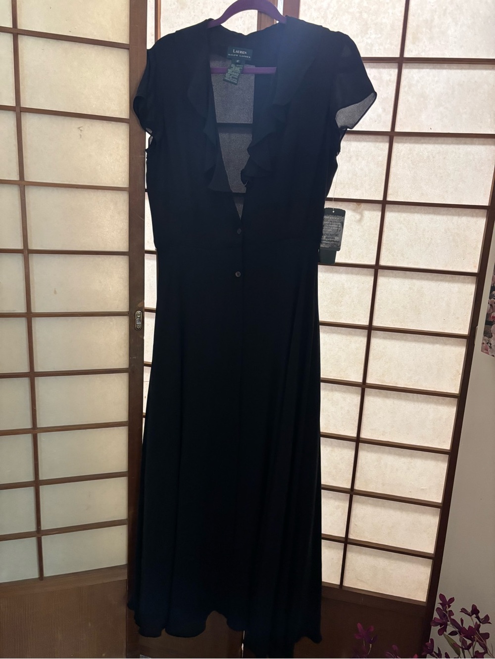 Lauren Ralph Lauren Black Ruffle-Front Maxi Dress